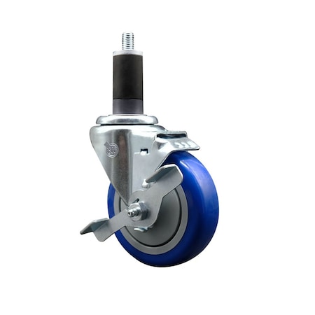 Service Caster 4'' Blue Poly Swivel 1-1/4'' Expanding Stem Caster with Brake SCC-EX20S414-PPUB-BLUE-TLB-114